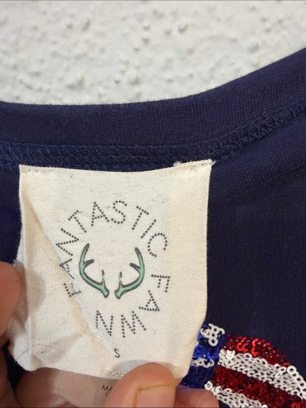 Fantastic Fawn Navy Sequin Flag Lip Tee - Picture 3 of 4